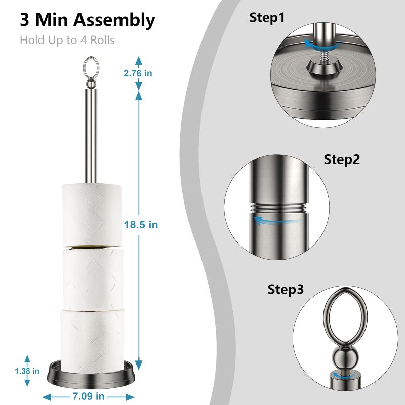 ROLABAM Heavy Weighted Toilet Paper Holder (with Reserve Function) Free Standing Toilet Paper Storage - Image 3